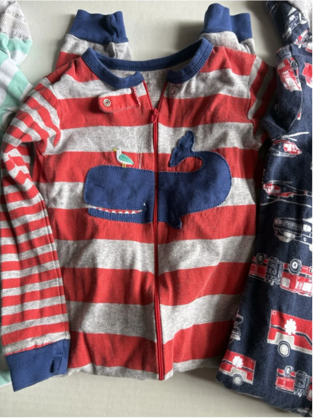 Boys Carter's One-Piece Footed Pajamas 5T Lot Of 4 Cotton Non-fleece Zip Up